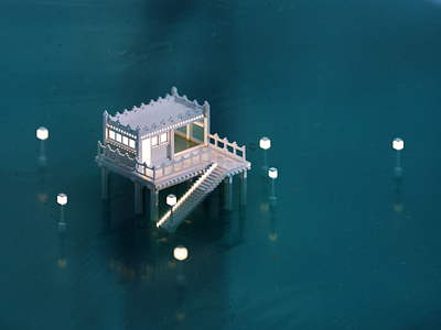 Seaside 3d illustration magicavoxel ocean render sea voxel voxelart water
