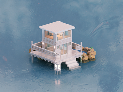 Beach House 3d architecture illustration magicavoxel render voxel voxelart