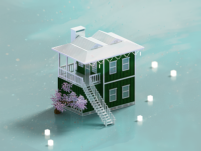 Tropical Green 3d architecture green house illustration minimal render voxel voxelart