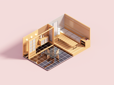 Tiled 3d architecture illustration interior magicavoxel minimal render voxel voxelart