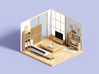 Cozy 3d 3dart architecture illustration interior minimal render room voxel voxelart