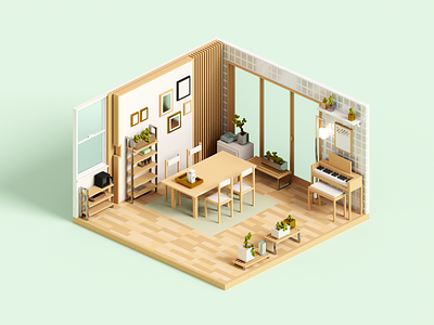 Indoor Plants 3d illustration interior minimal render room voxel voxelart