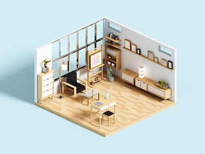 Studio 3d architecture design illustration minimal render voxel voxelart