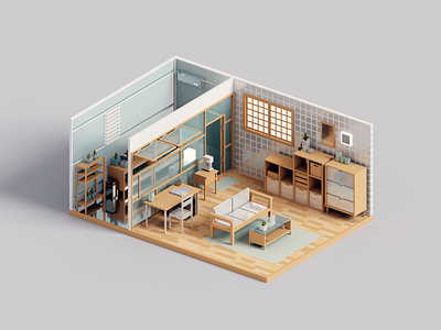 Alcove 3d architecture illustration interior minimal render room voxel voxelart