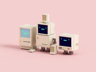 Desktop 3d computer illustration render retro voxel voxelart