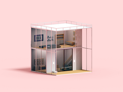 Pavilion 3d architecture illustration minimal render voxel voxelart