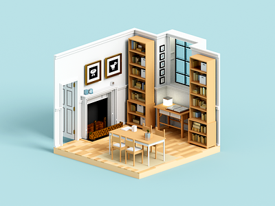 Book Room 3d architecture book illustration minimal render room voxel voxelart