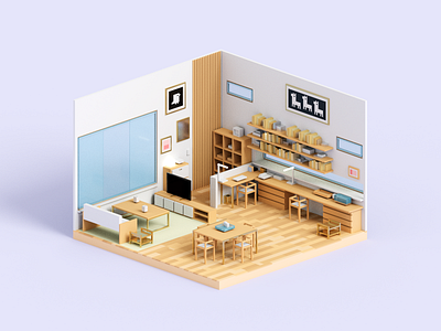 Lilac 3d architecture illustration interior minimal render room voxel voxelart