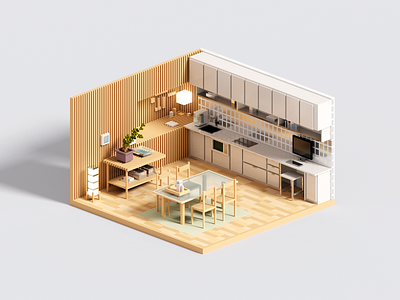 Niche 3d architecture illustration interior kitchen render voxel voxelart