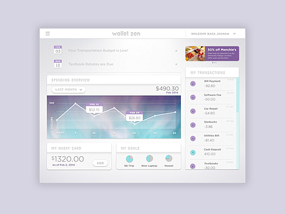 Wallet Zen app budget college dashboard finance ios7 ios8 mobile student ui wallet web