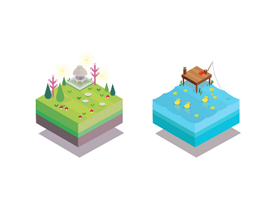 Land and Water duck fishing forest illustration isometric land lantern miniature nature water