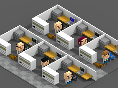 Cubicle Paradise 3d corporate cubicle illustration isometric office work