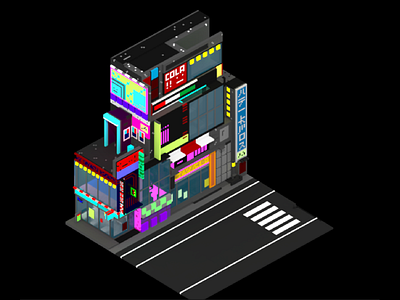 Neon Streets 3d building city isometric japan neon tokyo voxel voxelart