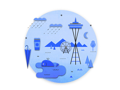 Seattle coffee illustration nature rain seattle space needle