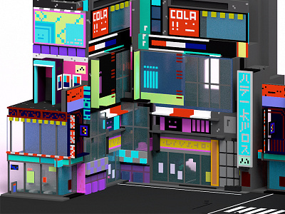 Neon Streets 3d illustration neon street urban voxel