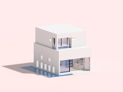 Mirrored 3d floral house illustration minimal voxel voxelart