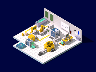 Production 3d factory illustration isometric manufacturing production line voxel
