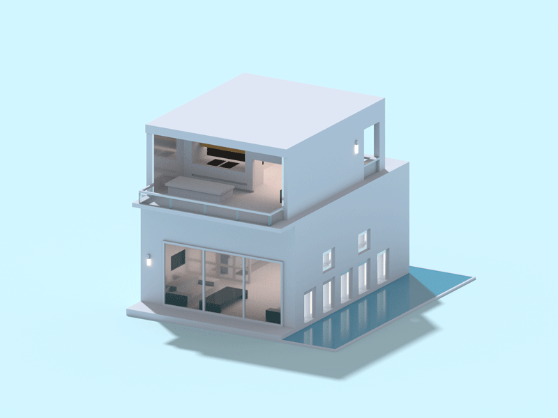 Mirrored v2 3d architecture house illustration minimal render voxel