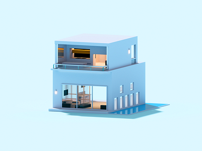 Mirrored v3 3d architecture house illustration minimal voxel