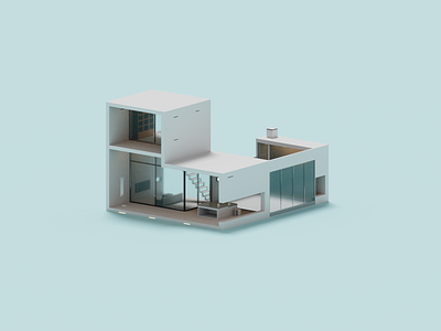 Prism 3d architecture house illustration minimal voxel