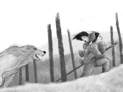 Fear in the forest adobe photoshop blackandwhite book childrens illustration digital illustration fear illustration panic wolf
