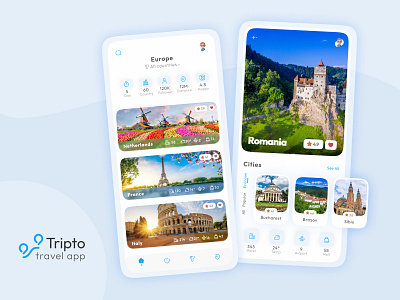 Concept design of the application introducing countries for trav