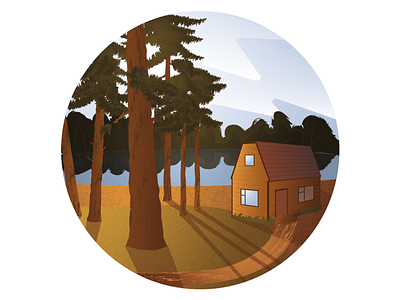 Forest view cones forest house illustration lake vector