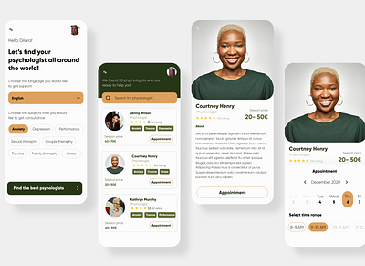 Online mental health counseling app app appointment booking counseling design doctor appointment figma mental health mentalhealth mobile app ui ux