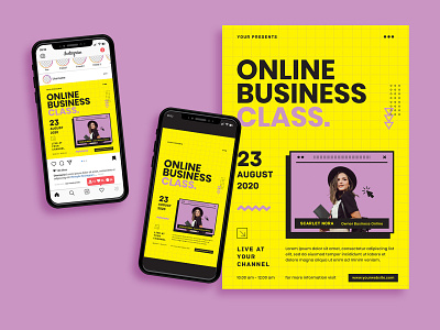 Online Business Class Flyer business class corporate creative event flyer template instagram post instagram story live live stream media meeting online online business flyer online conference flyer social media stream talk show webinar flyer