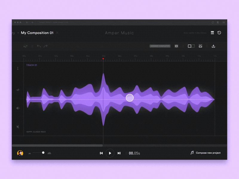 Amper Music - Working with video ai composer dark interface music wave