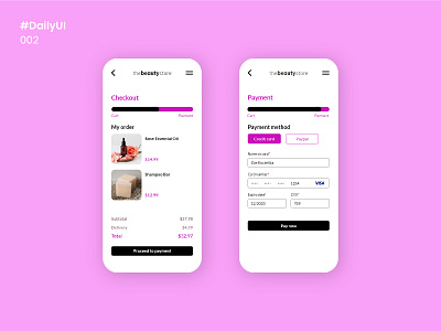 Daily UI - 002 002 beauty checkout checkout page dailyui dailyui002 dailyuichallenge design fuchsia minimal mobile apps pink simple ui uidesign