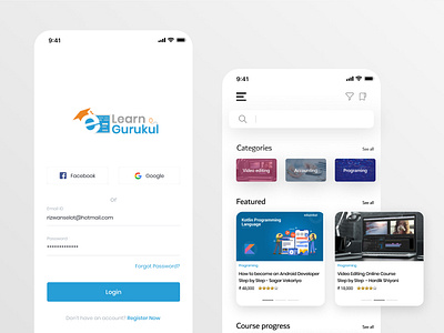 E-learn Gurukul App UI app clean design design dribbble figma learning app learning platform ui ux vector xd