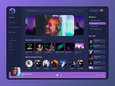 Music Dashboard app artist dark dashboard ui design desktop dj music playlist purple songs ui uidesigns uiux ux web