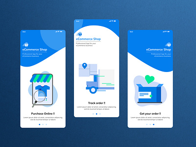 eCommerce Onboarding Screens application design ecommerce ecommerceapp graphic design illustration iphone mobile app mobile design onboarding purchase order screens shopping trackorder ui uiux uxdesign vector