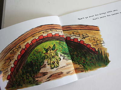 Don't go over the bridge little troll! children book illustration childrens book childrens illustration hand drawn illustration ink poem watercolor