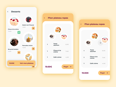 Meal tray delivery app app checkout page food delivery meal menu mobile playful ui ux white yellow