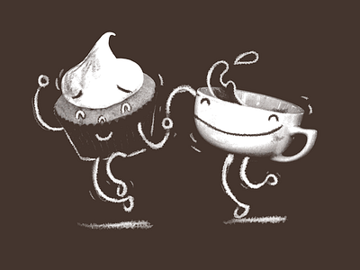 Those who sip together, skip together apparel cartoon coffee cupcake illustration skipping