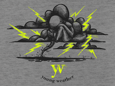 Young Weather apparel featured friend fetus hand drawn hatched illo illustration storm