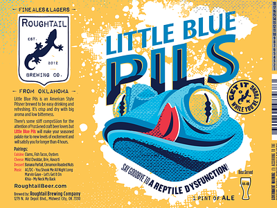 Roughtail Little Blue Pils Label beer beer label gecko illustration lecherous gecko little blue pills pill
