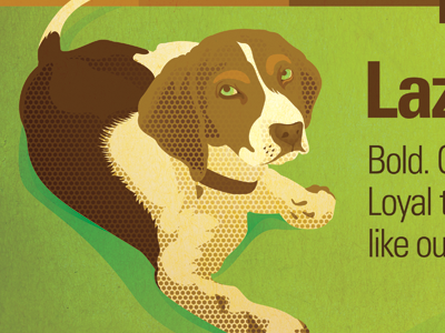 PARKS & Co.FFEE flavor seal, Lazy Luke branding coffee dog illustration lazy luke packaging