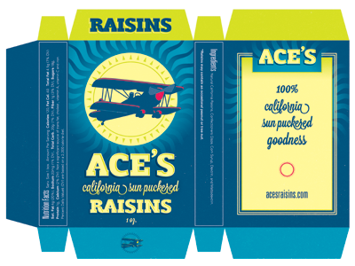 Ace's California Sun Puckered Raisins packaging ace biplane branding illustration packaging sun puckered