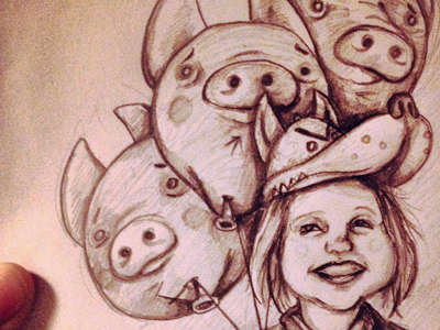 Romi and the Three Little Pigs character drawing hand drawn illustration three little pigs wip
