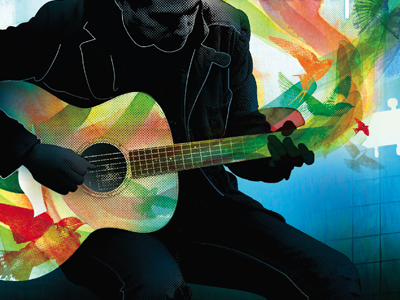 Nick Crespo Revive / Soul guitar album album art bird guitar halftone illustration soul