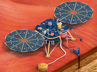 Mars insight Lander Isometric editorial editorial art editorial illustration illustration illustration art illustrator isometric isometric art isometric design isometric illustration mars science and technology spaceship
