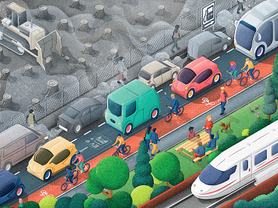Electric v BioEthanol cars city editorial editorial art editorial illustration environment environment art illustration illustration art illustrations illustrator isometric isometric city isometric illustration people science and technology science illustration transport transportation