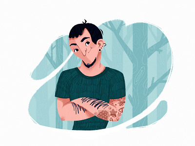 The tattooed man cute design illustration portrait web