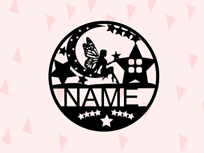 Fairy Round Badge Design Artwork black white