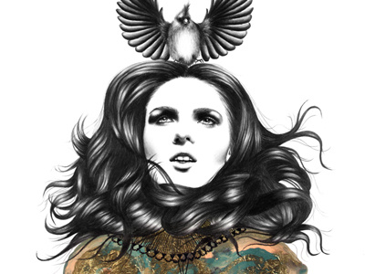 The Oath bird detail fashion girl hair illustration pattern print shirt society6 us and them