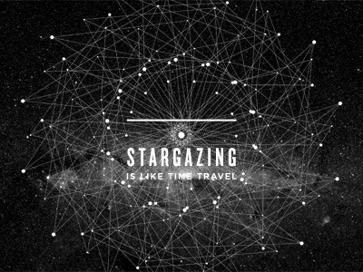 Stargazing Is Like Time Travel black and white cosmos graphic design illustration poster print star stargazing time travel typography universe