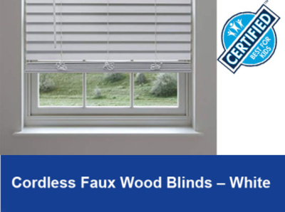 Cordless Faux Wood Blinds White branding web
